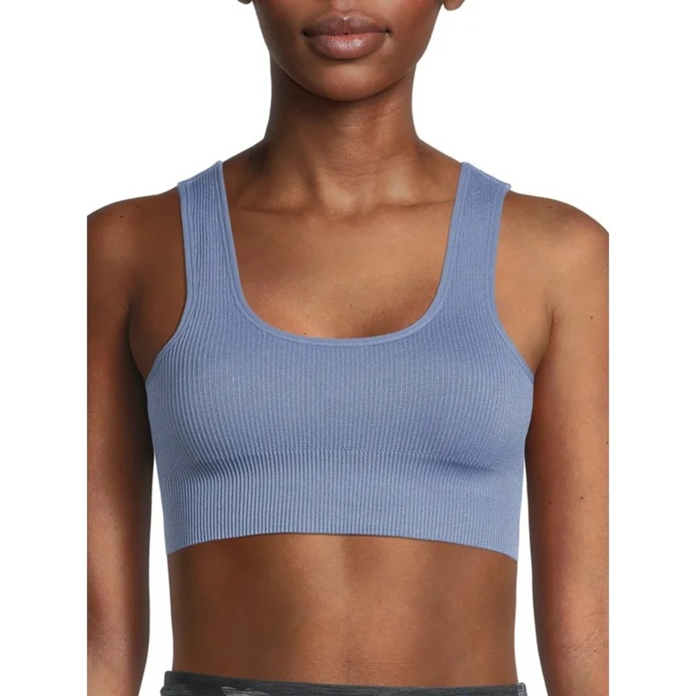 SO INTIMATES Ribbed Bralette Sports Bra Dusty Blue Removable Pads NEW